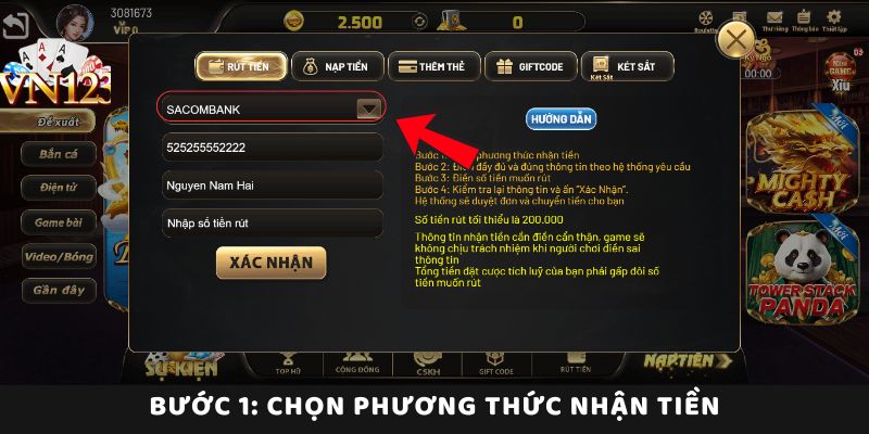 Bước 1: Chọn Phương Thức Nhận Tiền