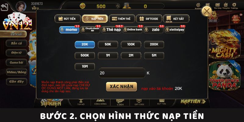 Bước 2. Chọn Hình Thức Nạp Tiền